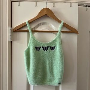 Hollister Green Butterfly Fuzzy Tank Top